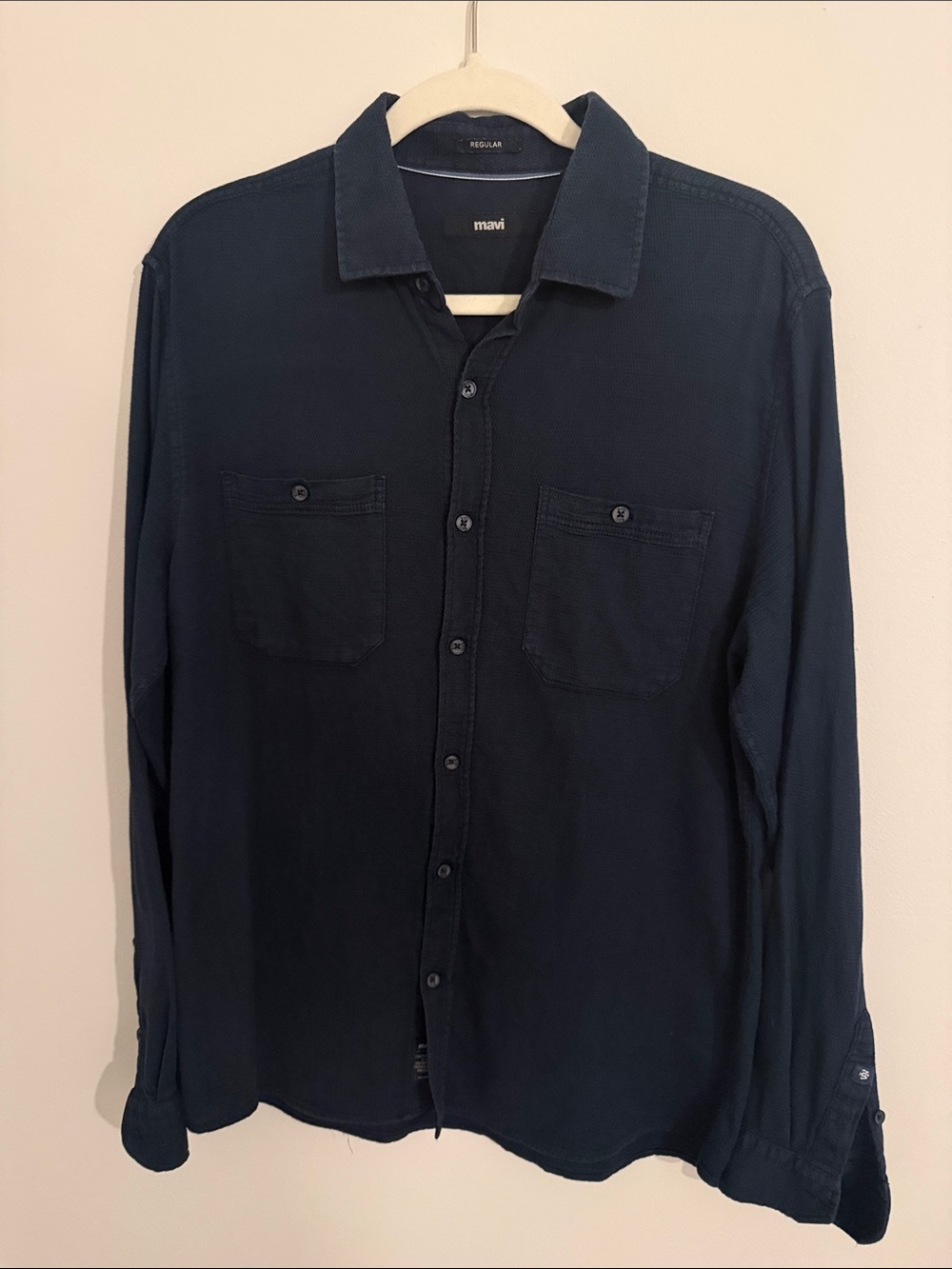Mavi Men's Dark Navy Long-Sleeve Button-Down Light Knit Shirt, Size M